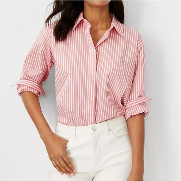 Ann Taylor Women's Pink Stripe Button-Down Dress Shirt - Picture 1 of 14
